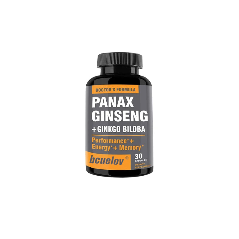 Ginseng + Ginkgo Biloba Extract Capsules - Helps Improve Energy and Vitality, Anti-aging, Memory, Brain and Vision Health
