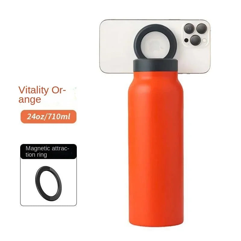 Insulated Sports Water Bottle With Magnetic Phone Holder Mount Stand For Gym Outdoor Activities Daily Hydration