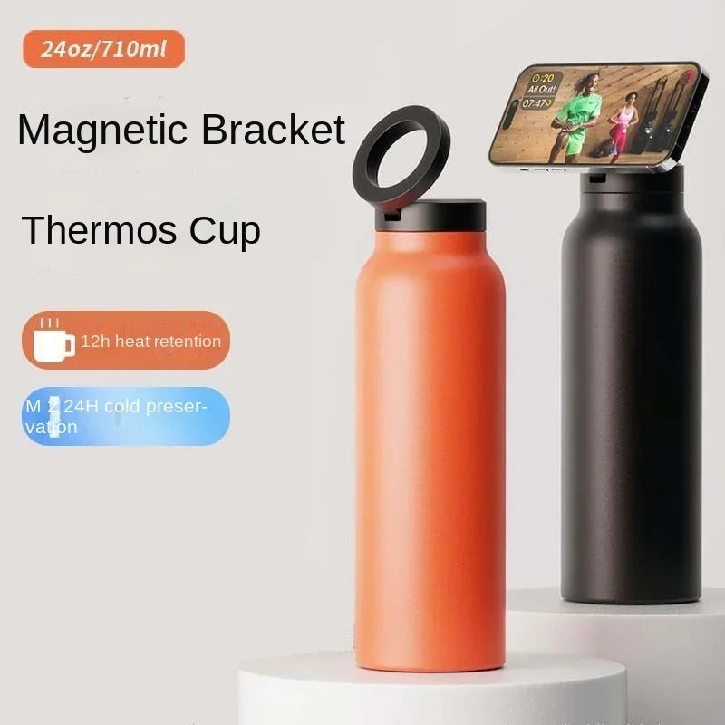 Insulated Sports Water Bottle With Magnetic Phone Holder Mount Stand For Gym Outdoor Activities Daily Hydration