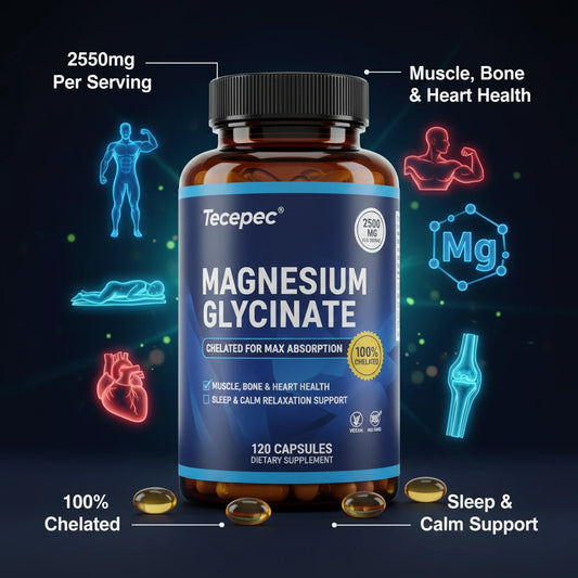 Magnesium Glycinate Supplement, Highly Absorbed, Supports Muscle Relaxation and Recovery, Maximum Bioavailability, 120 Capsules