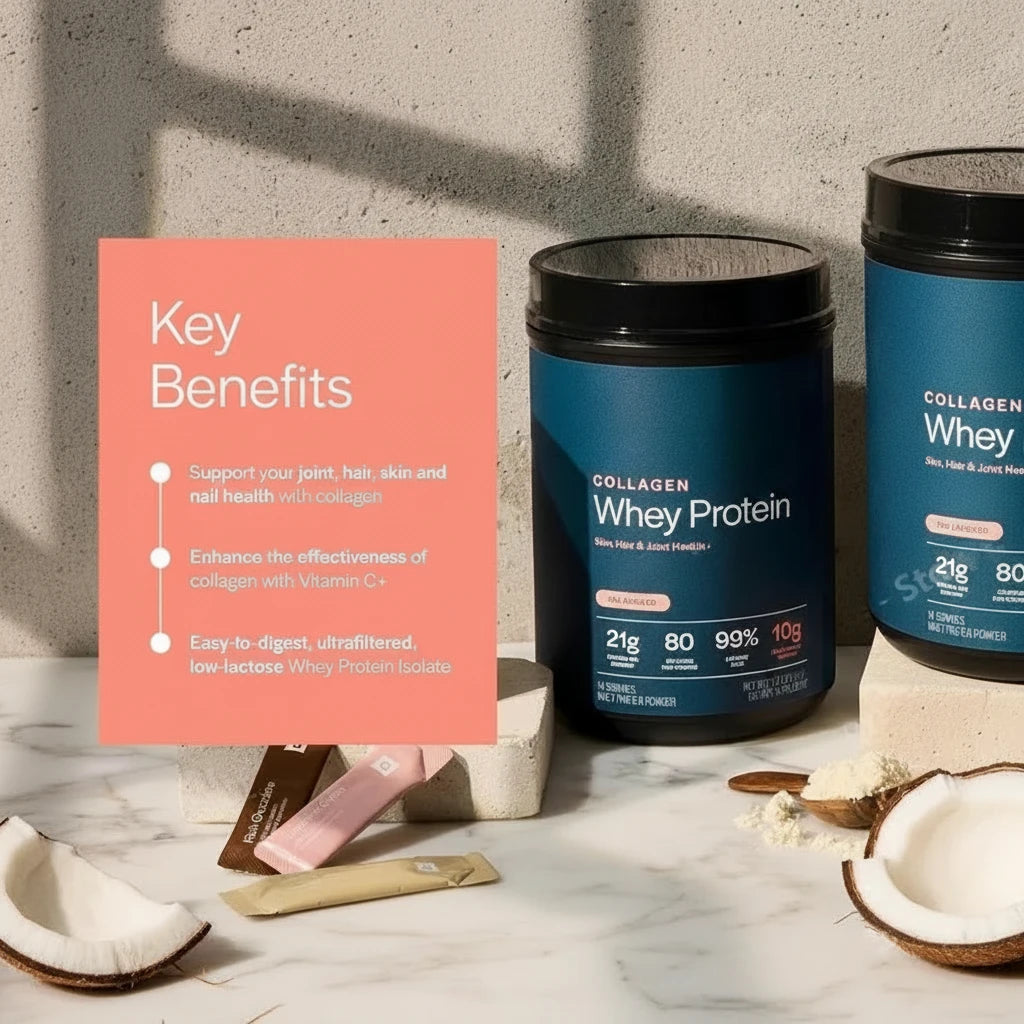 Whey Protein Powder Unflavored Muscle Recovery Joint Health Skin Hydration Grass-Fed Collagen Daily Nutrition Support