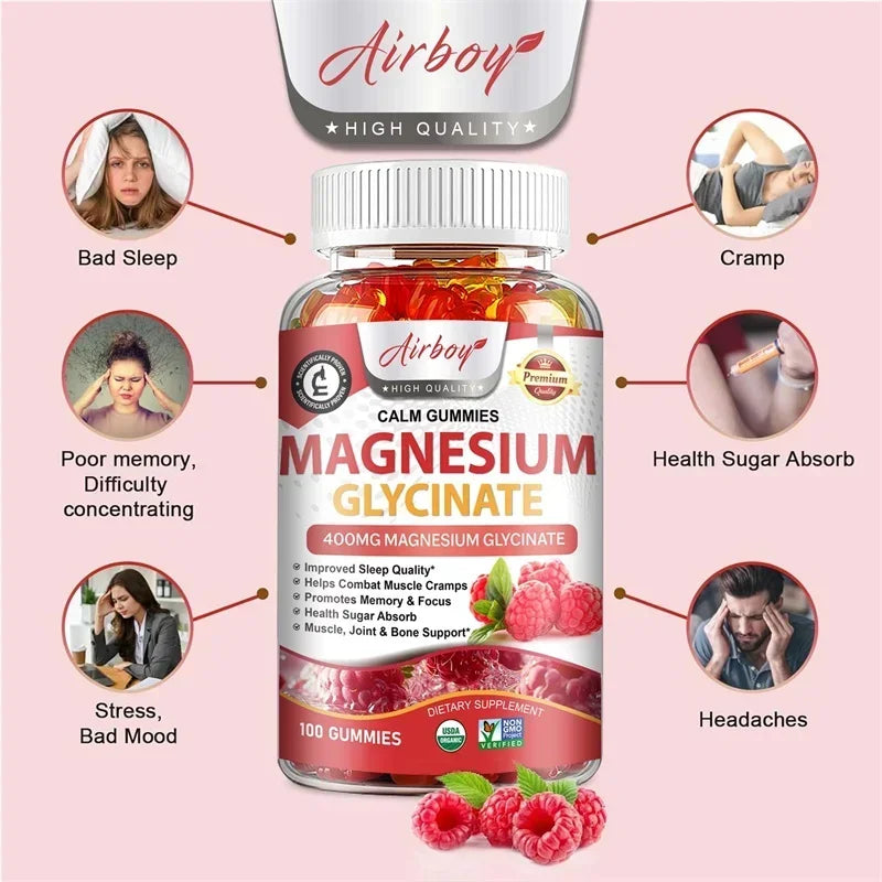 Magnesium Glycinate Gummies - Brain Health, Strengthen Muscles and Bones, Improve Sleep, Relax Nerves
