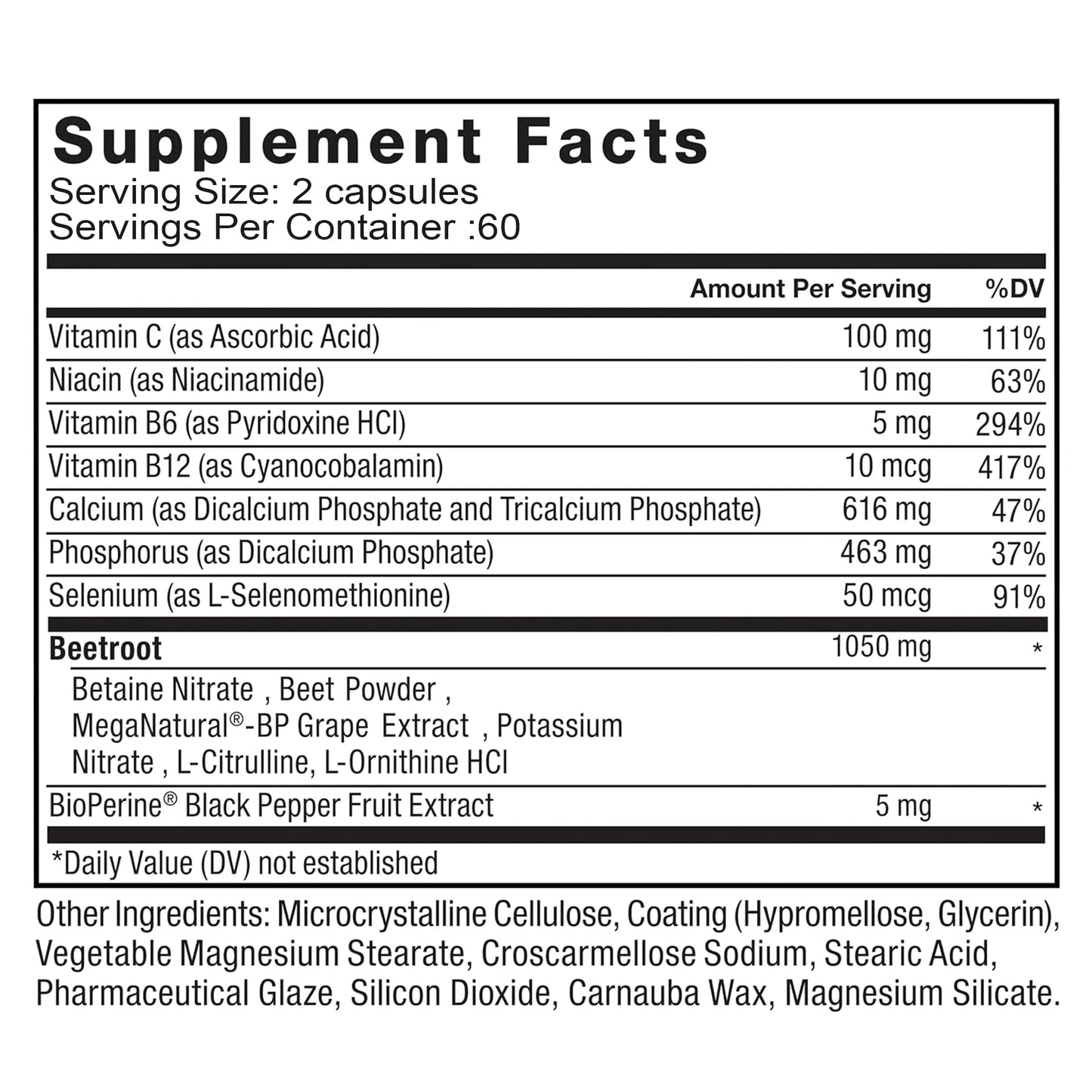 Beet Root Capsules - Blood Pressure Support, Heart Health, Improves Circulation, Blood Flow - 120 Capsules