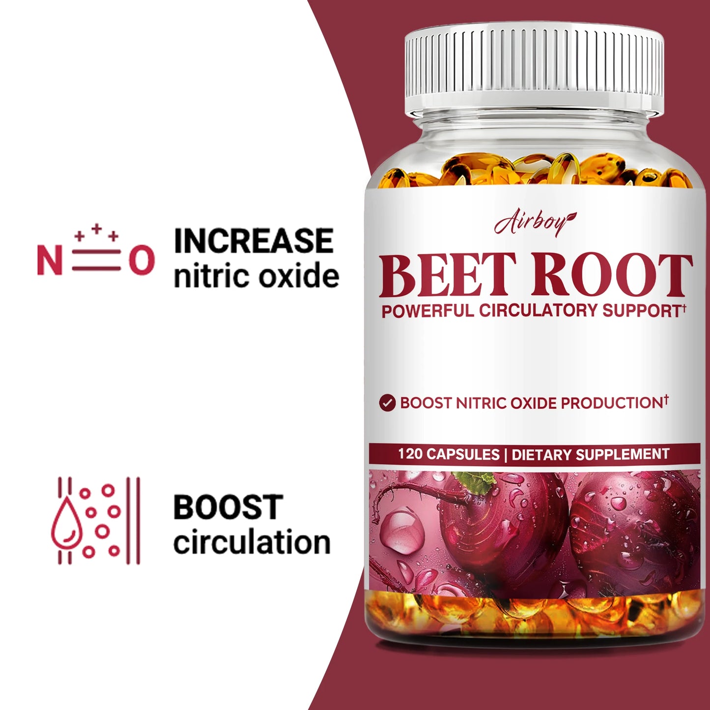 Beet Root Capsules - Blood Pressure Support, Heart Health, Improves Circulation, Blood Flow - 120 Capsules