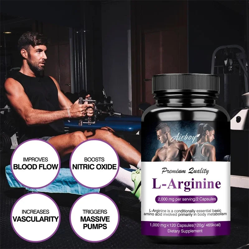 L-Arginine Capsules - Helps Increase Endurance, Protein Synthesis,Promotes Faster Muscle Growth, Abs