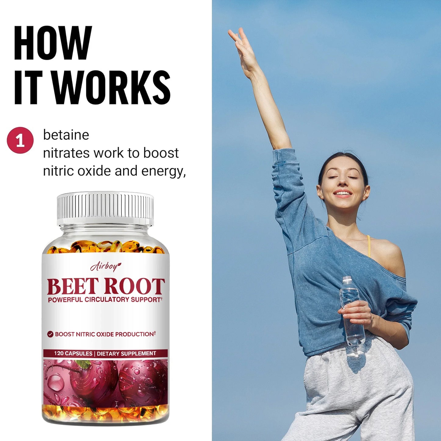 Beet Root Capsules - Blood Pressure Support, Heart Health, Improves Circulation, Blood Flow - 120 Capsules