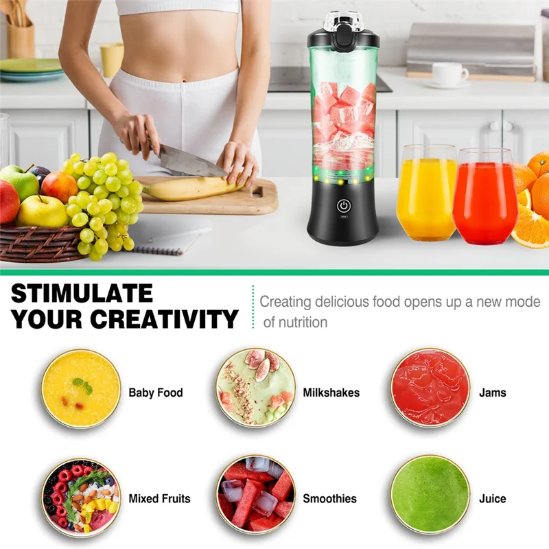 B47B-Fruit Mixer USB Rechargeable 600ML Portable Blender Electric Juicer Mini Personal For Smoothie For Juice Maker
