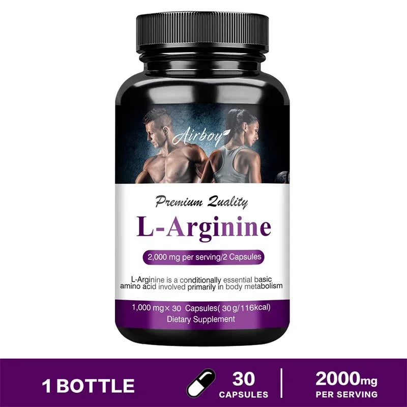L-Arginine Capsules - Helps Increase Endurance, Protein Synthesis,Promotes Faster Muscle Growth, Abs
