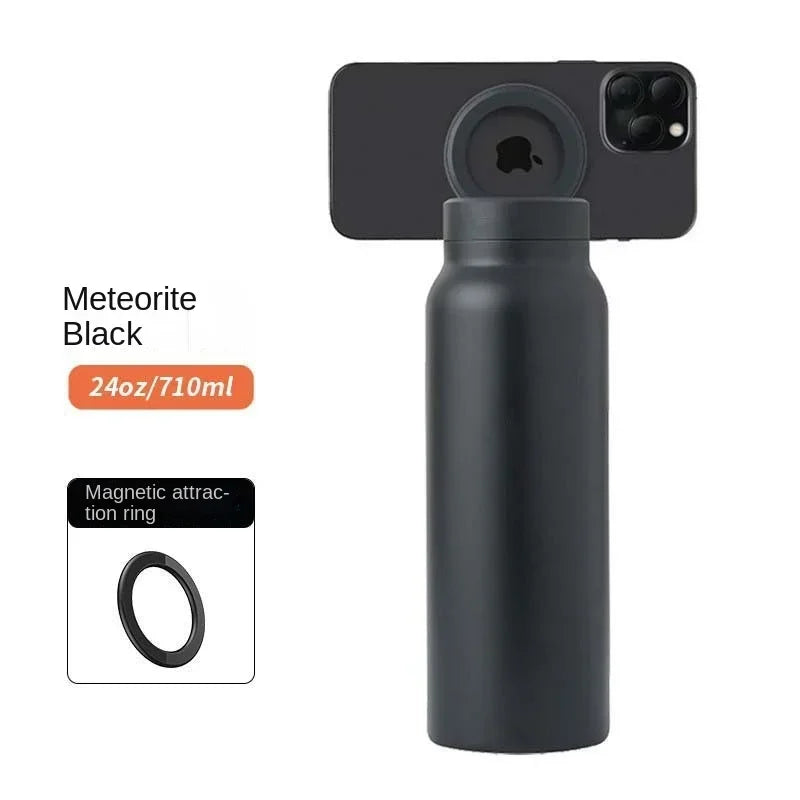 Insulated Sports Water Bottle With Magnetic Phone Holder Mount Stand For Gym Outdoor Activities Daily Hydration