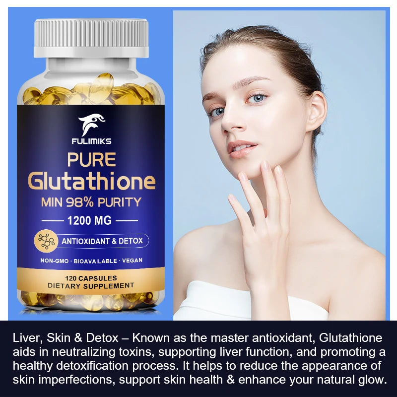Pure Glutathione Capsules - Max Absorption, Support Overall Detoxification, Antioxidant & Anti-Aging, Liver, Skin & Immunity