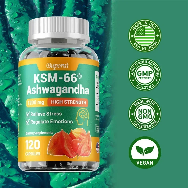 KSM-66 Ashwagandha Extracts Capsules - Relieve Stress and Mood, Promote Sleep Quality, Increase Focus and Brain Health