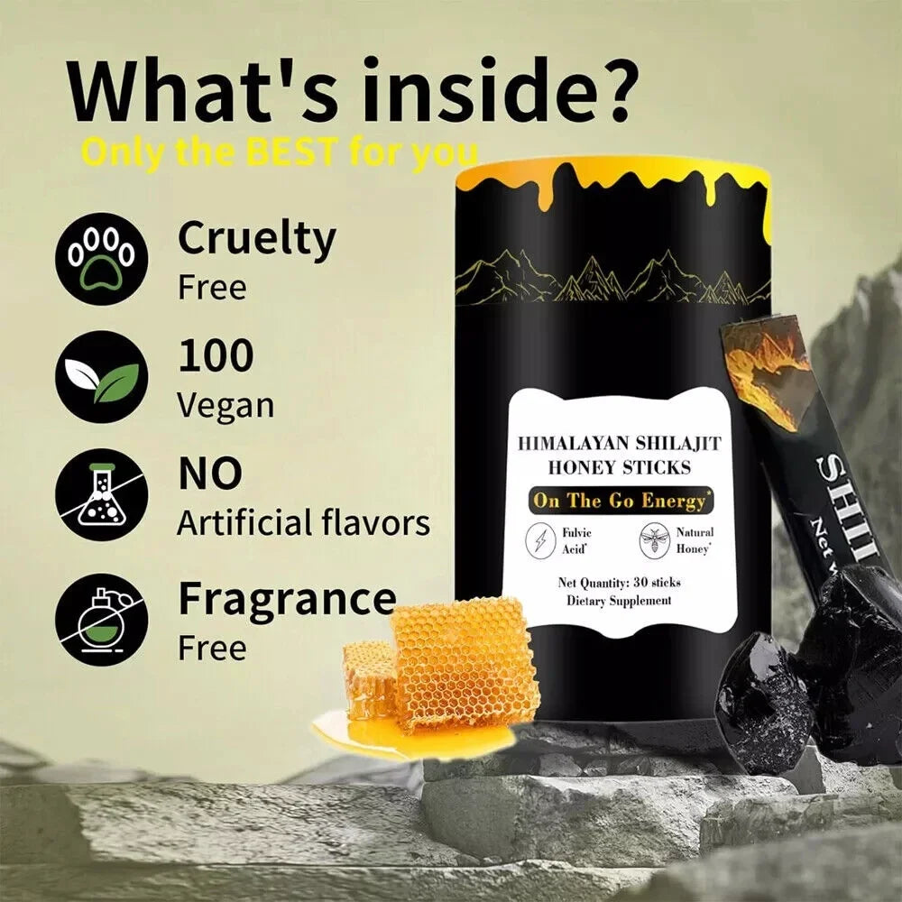 Himalayan Shilajit Sticks with Natural Honey, 30 Sticks, Energy Improve & Immune Support, 75%+ Fulvic Acid, 85+ Trace Minerals