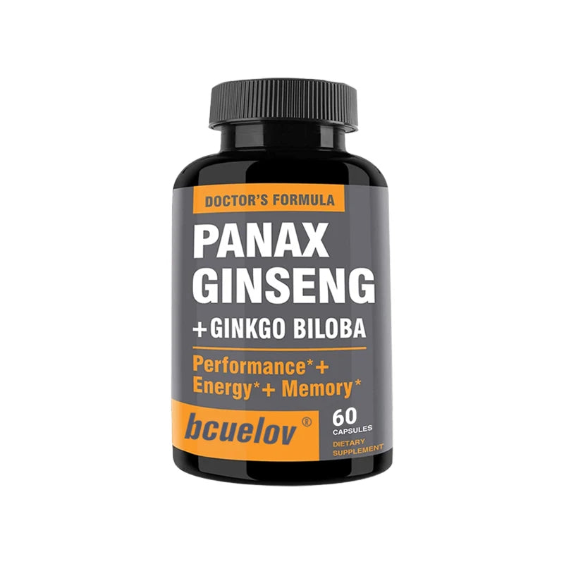 Ginseng + Ginkgo Biloba Extract Capsules - Helps Improve Energy and Vitality, Anti-aging, Memory, Brain and Vision Health