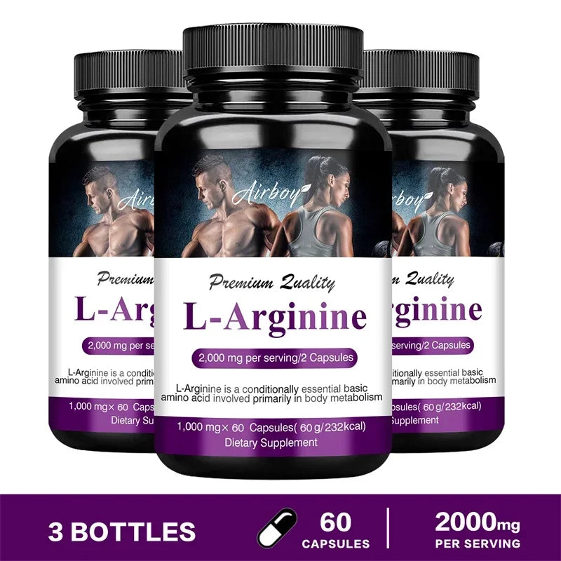 L-Arginine Capsules - Helps Increase Endurance, Protein Synthesis,Promotes Faster Muscle Growth, Abs