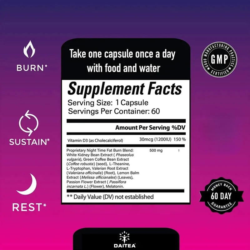 Nighttime Fat Burner - Carb Blocker, Metabolism, Fat Burning Supplement