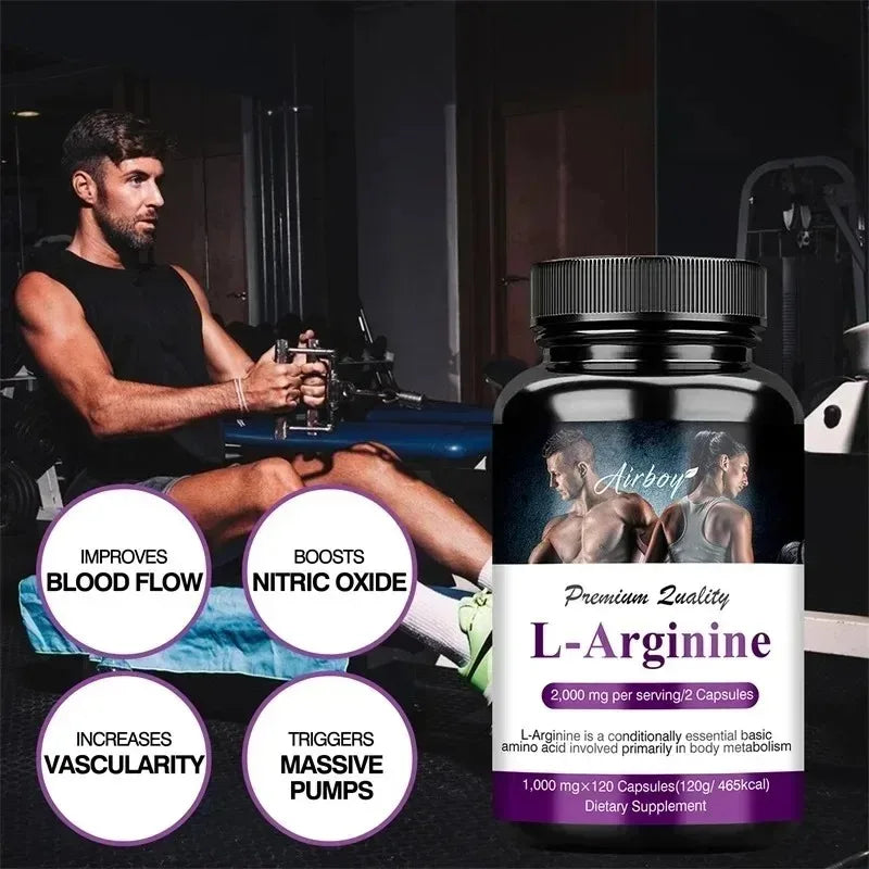 L-Arginine Capsules - Helps Increase Endurance, Protein Synthesis,Promotes Faster Muscle Growth, Abs
